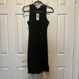 Michael Kors Dress Women" Small Black Ruched Pleated Faux Wrap V Neck Dress